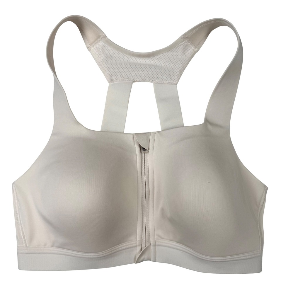All in Motion Sports Bra Women 36B Cream Zip Front High Impact Racerback